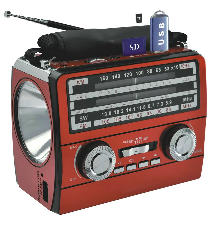 KNSTAR Portable FM AM SW 3 band USB/SD/TF MP3 player radio receiver with torch light  FP-1359BT
