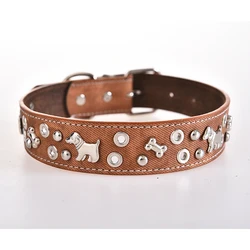 Sparkly Crystal Diamonds Studded Shining Medium Large Leather Pet Stud Dog Collar