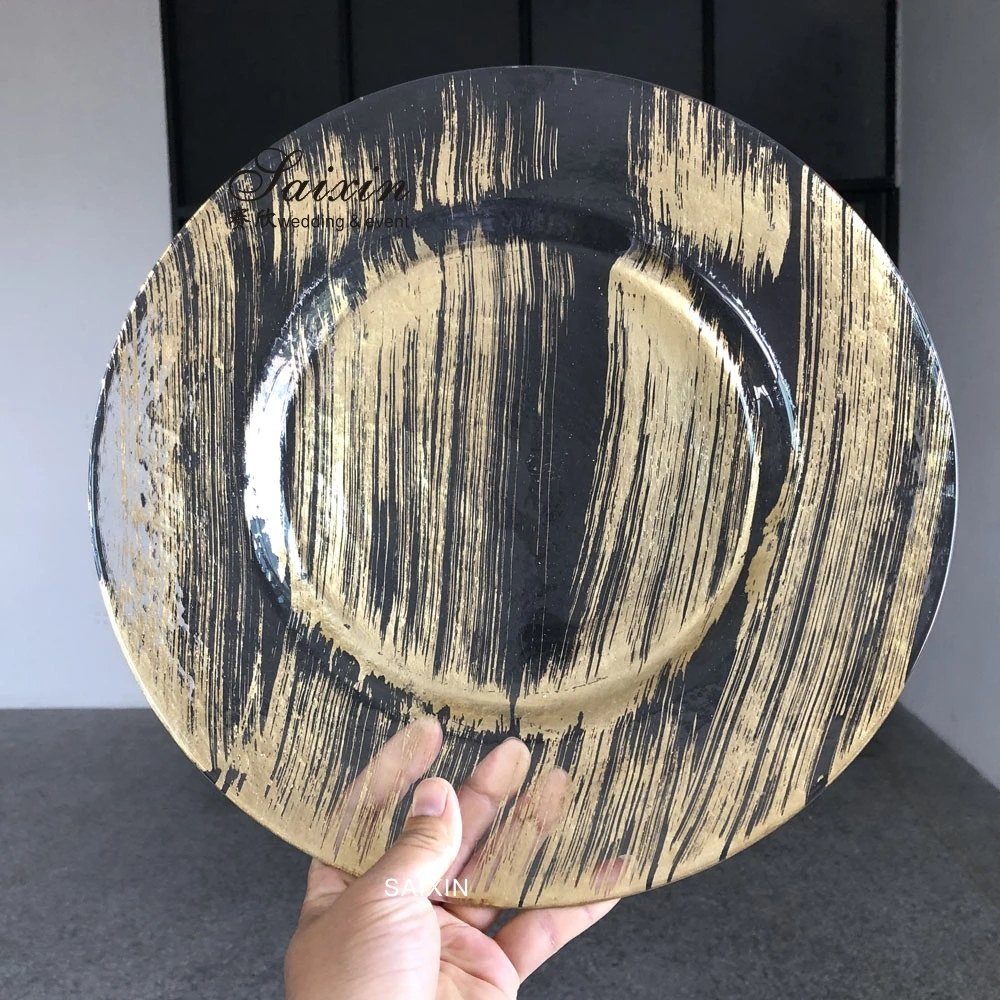 ZT-P044 New design glass plate chargers  with gold wholesale charger plates wedding