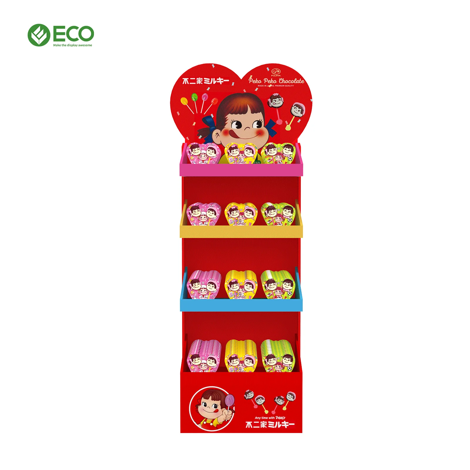 Custom Print POP Products Shop Stand En Carton Display Recycling Shelves Candy Retail Portable POS Cardboard Floor Standee Rack