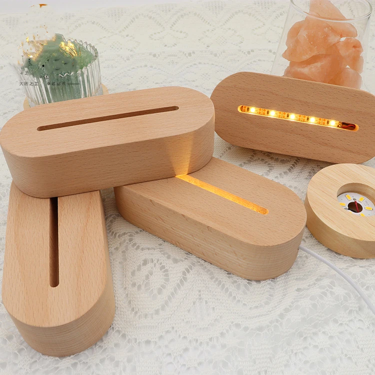 Vofull Wood Base LED Night Light Wholesale Wooden Base Table Seven Colors 3D Illusion Blank Acrylic Night Light Base