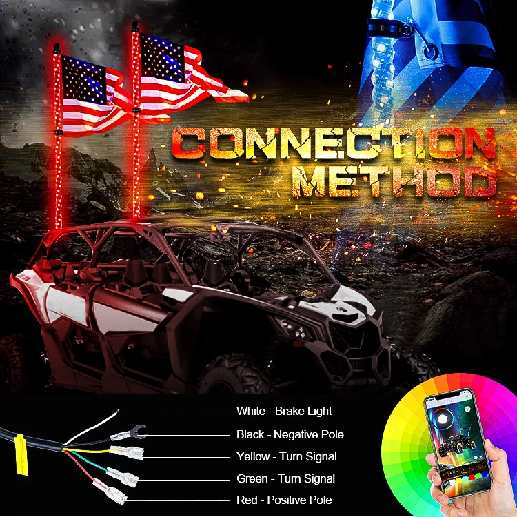 2 фута 3 4 5 футов 360 градусов сверкающий дизайн многоцветная смена polaris rzr 1000 Кнут с дистанционным