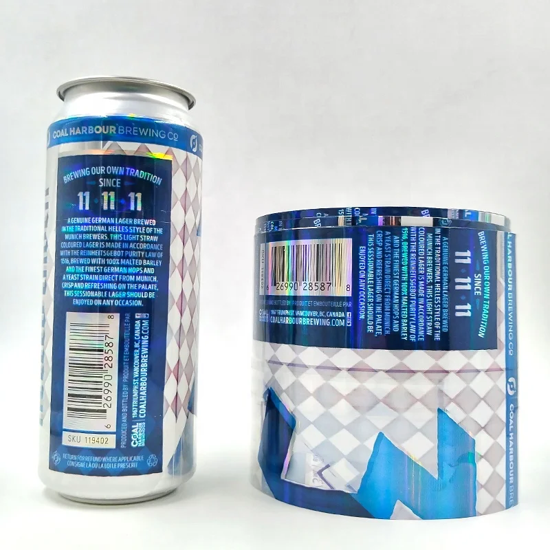 Custom holographic shrink Label Printed shrink Sleeve Aluminum Soda Beverage Can Beer Aluminum Cans Packing pvc shrink sleeve