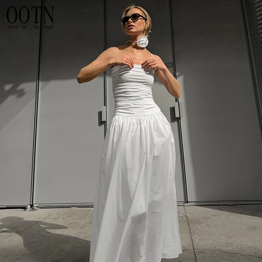 OOTN Fashion 2025 Summer Beach Women Strapless Dresses Sexy Backless Lady A-Line Tube Dress Elegant Vacation White Dress Ladies