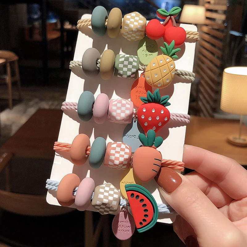 
Korean Cute Rubber Beaded Fruit Hair Tie Ponytail Holder Elastic Hair Bands 