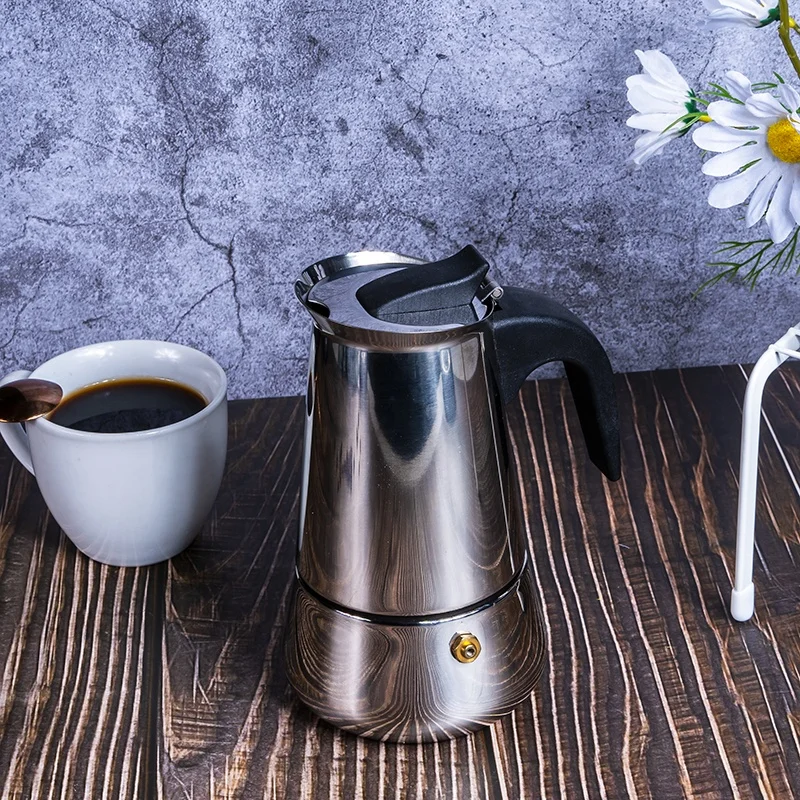 2022 Hot Silver Stainless Steel Portable 6-Cup Moka Pot Espresso Coffee Maker