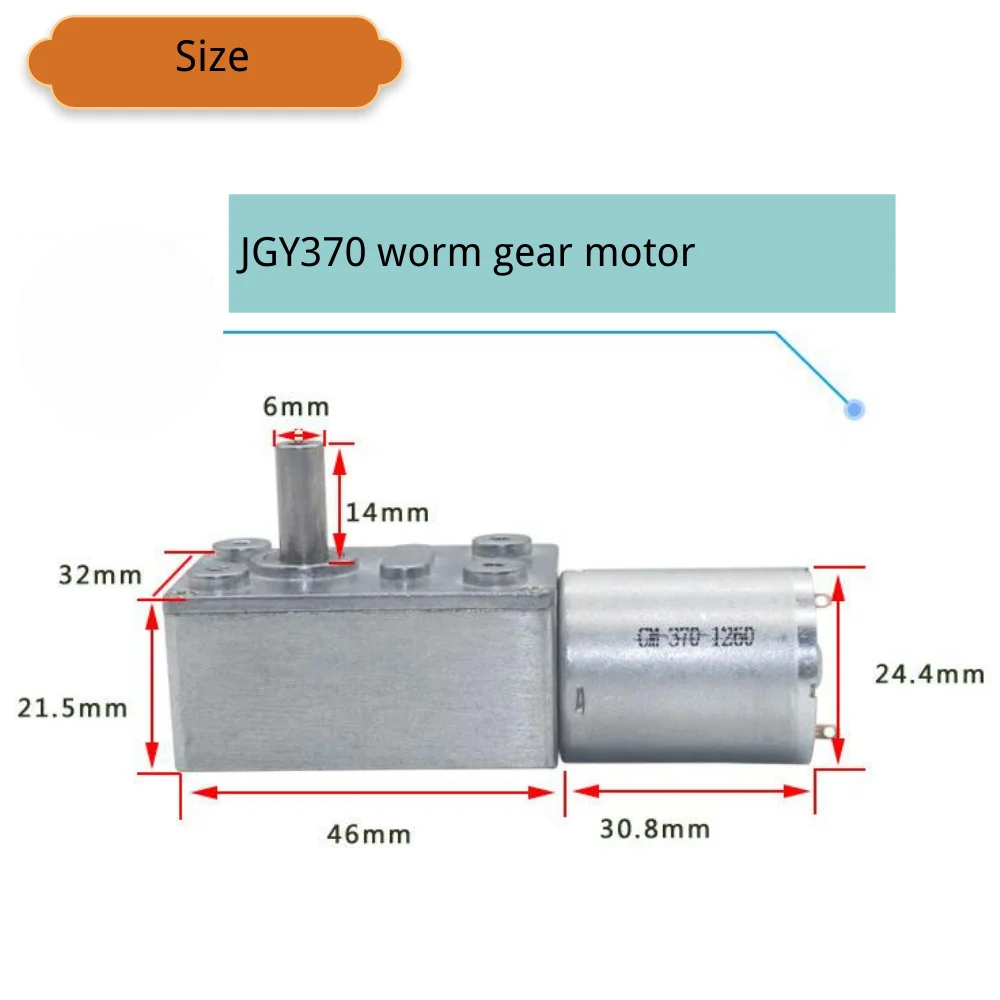 10RPM 40RPM Jgy370 High Torque Reducer Small Hollow Shaft Self-lock Engine 24V 12V Dc Micro Electric Drive Worm Gear Motor