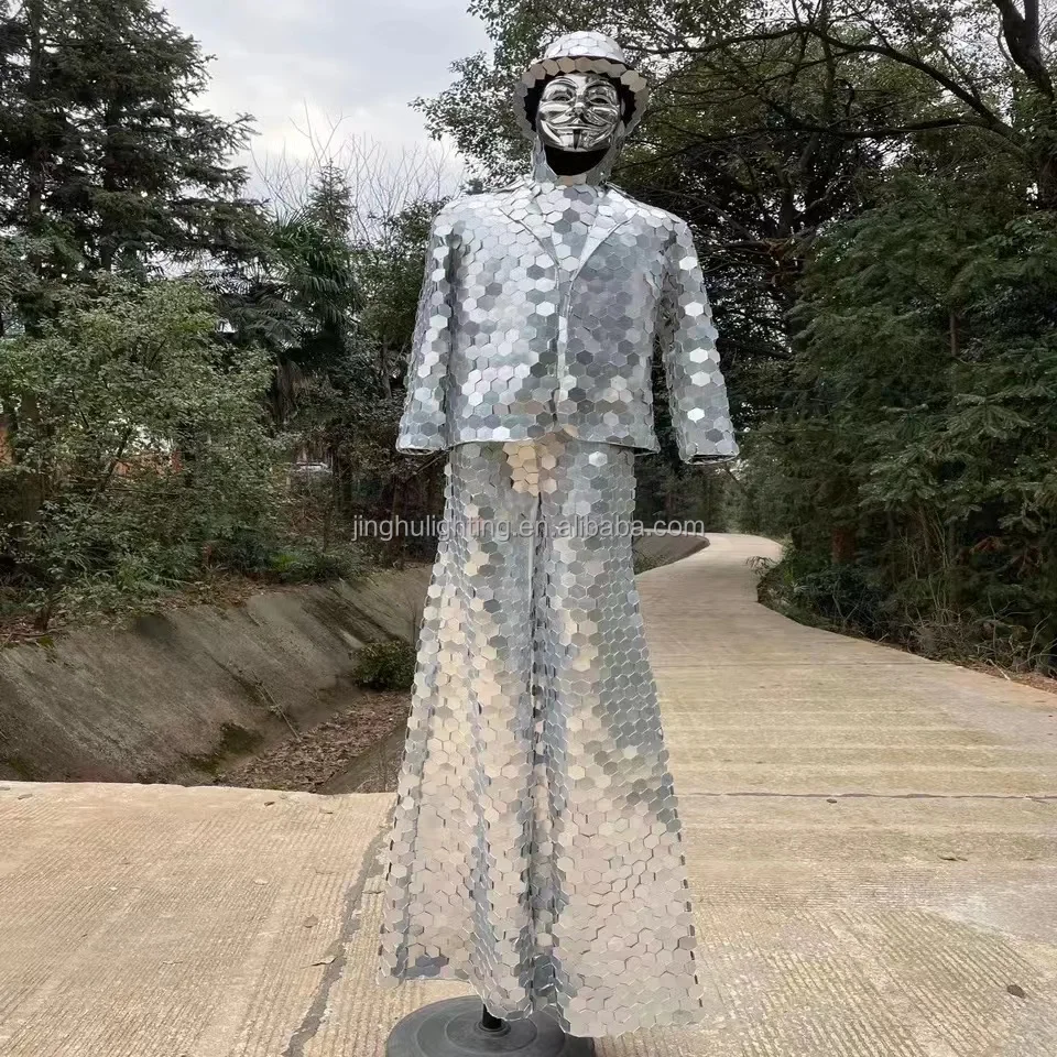 Mirror Man Cloth Hand Screw Silver Stilts Walker Show silver Suit Stage Dress Performance Costume Glass Cosplay Clothing