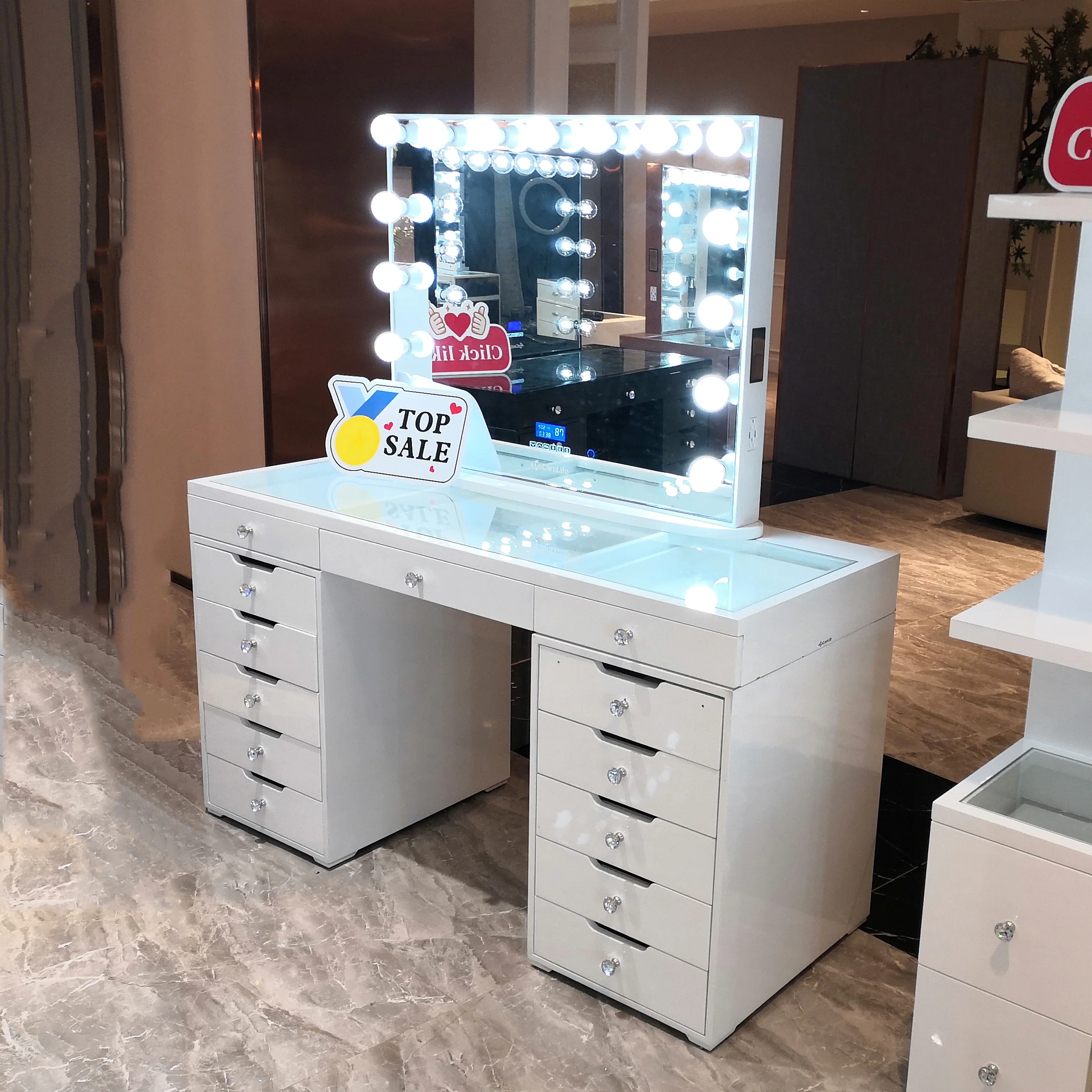 Stock in US! Docarelife Bedroom Morden Furniture Makeup Vanity Glass Dressing Tables Sets with Lighted Mirror
