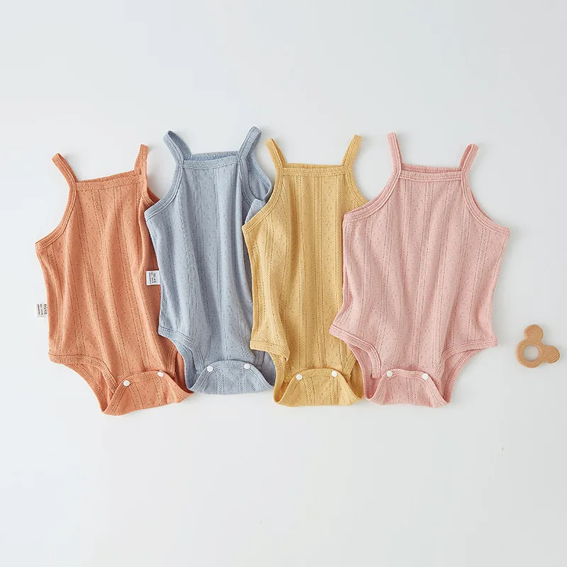 0-24 months Wholesale Summer Blank Newborn Baby Girl Boy Clothes 100% cotton Solid Color Sleeveless Bodysuit Romper