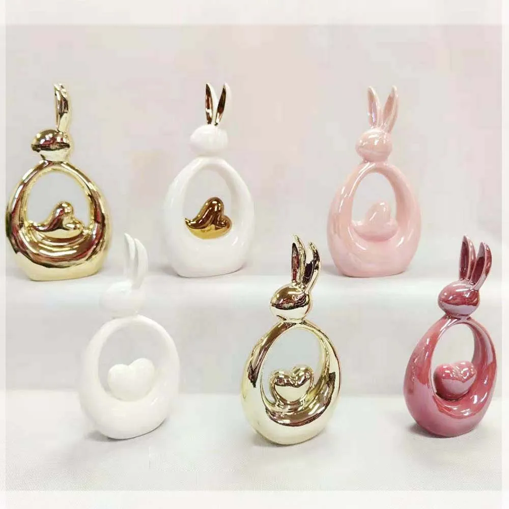 Ceramics Bunny Figurine Easter White Bunny Figurines Home Decor Rabbits Ornaments for Home Easter Garden