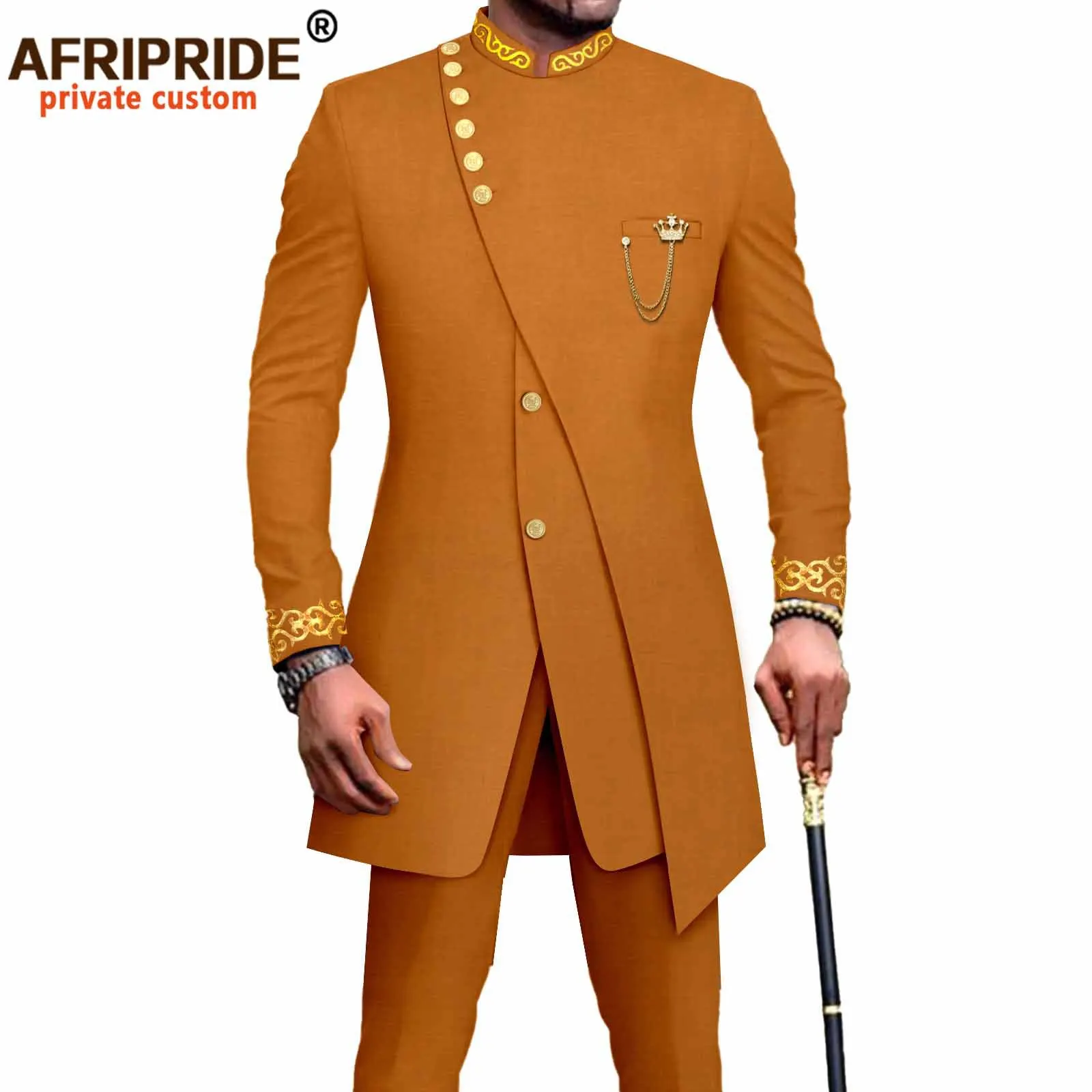 wholesale cotton African men traditional Outfit 2 piece long sleeve set cotton batik men suit of Muslim