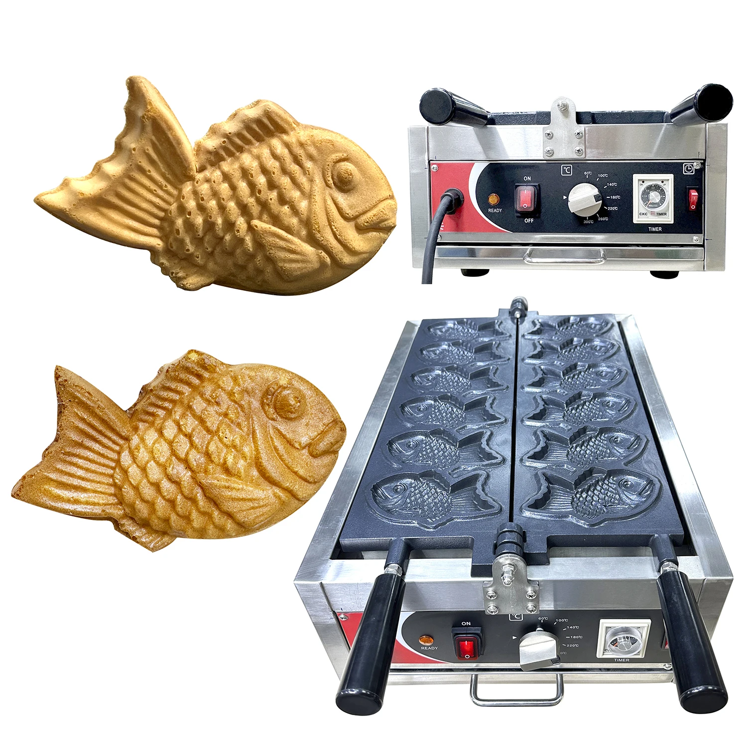 Японское оборудование для закусок электрическая машина производства Taiyaki малого бизнеса 6 рыбных пирожных вафель