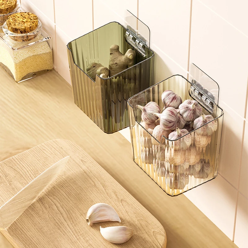 NISEVEN Hot Sale Kitchen Stackable Clear Plastic Storage Bins Ginger and Garlic Storage Bins Wall Mounted Storage Box