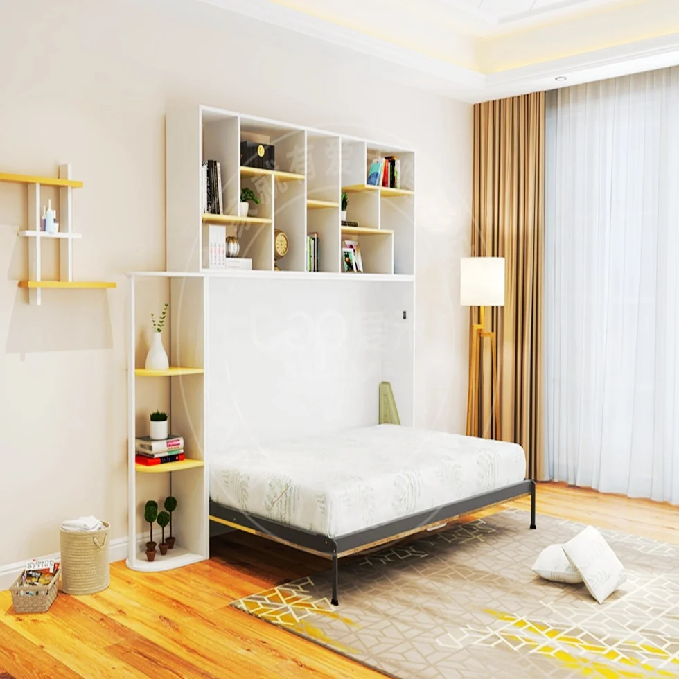 Smart save space school bed horizontal murphy bed hidden furniture with customized wardrobe rolled up mattress metal bed