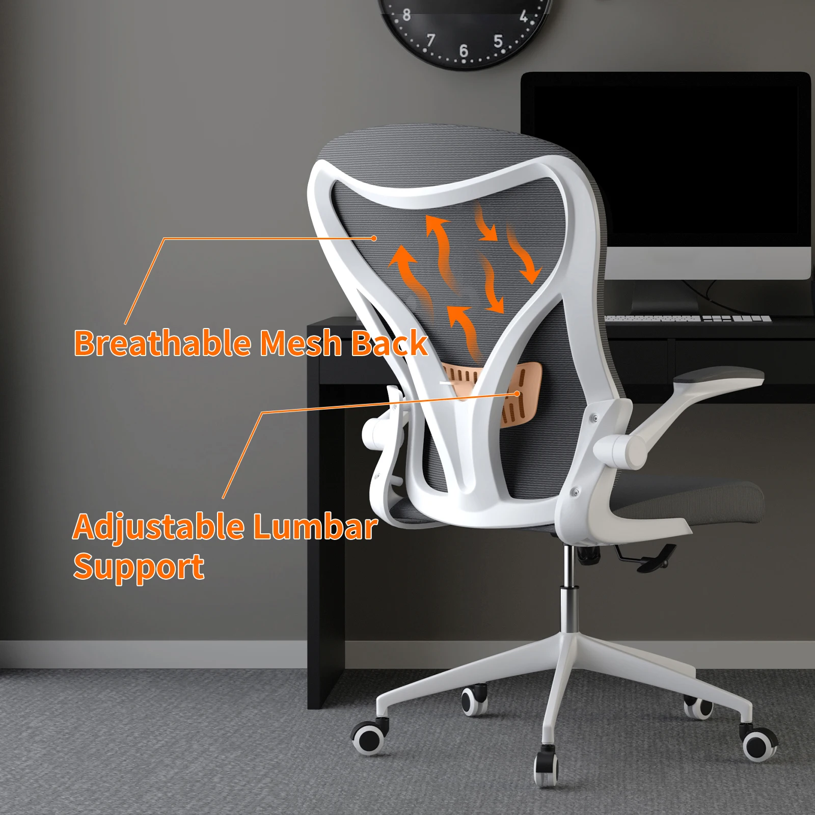 Infinite Universe Home Office Chair with Fild-up Armrest, Mesh Back and Comfortable Seat (Grey)