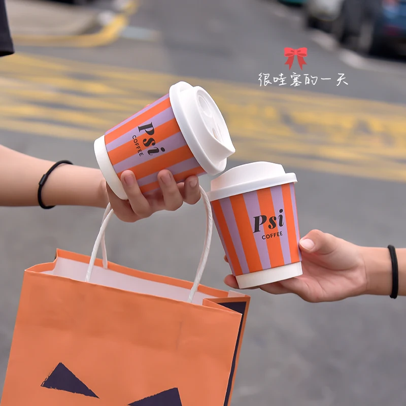 Customize Paper Coffee Cups Disposable printed Double Wall mugs With Lids,disposable 8/9/10/12/16oz With logo printed supplier