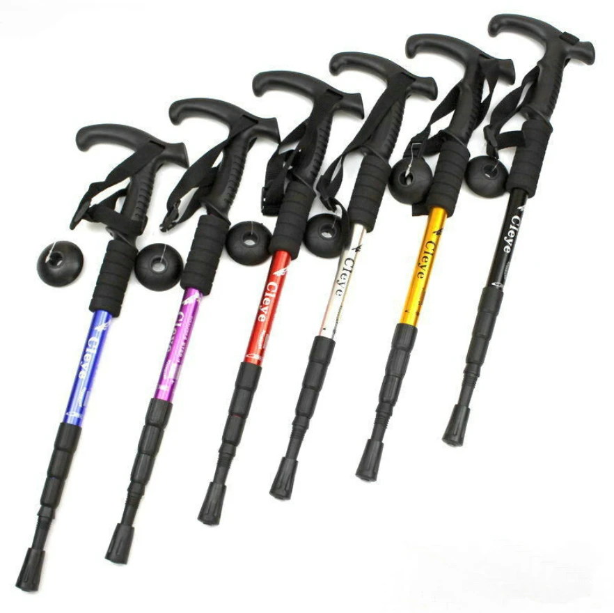 4 Sections T-handle Telescopic Canes Aluminum Hiking Trekking Pole Foldable  blind  elderly Walking Stick