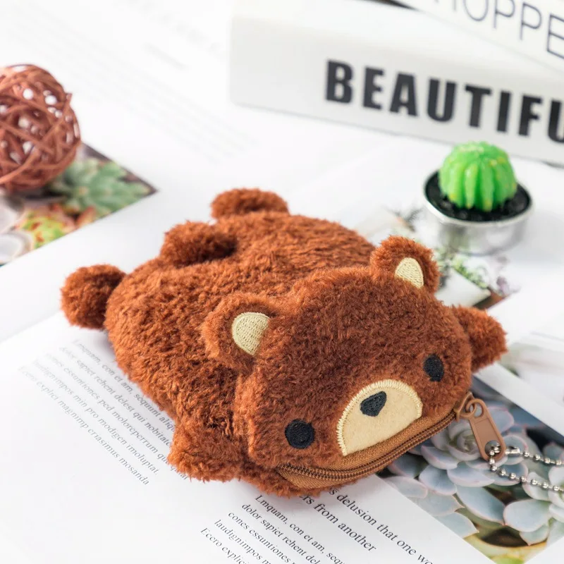 Lovely Plush Bear Design Coin wallet Custom Animal Design Plush Keychain Purse