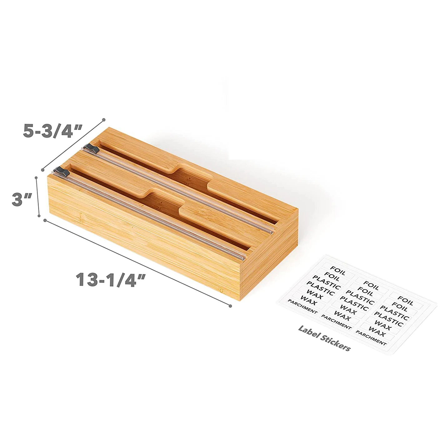 Bamboo Wood Foil Cling Food Shrink Plastic Wrap Dispenser with Slide Cutter