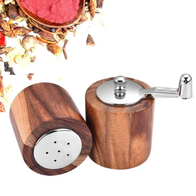 Acaia wood 2pcs stainless steel salt and pepper mill set mill grinder Ceramic core
