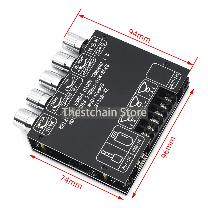 ZK-MT21S 2.1 Channel Bluetooth 5.1 Subwoofer Amplifier Board Module 50WX2+100W Power Audio Stereo Amplifier Board