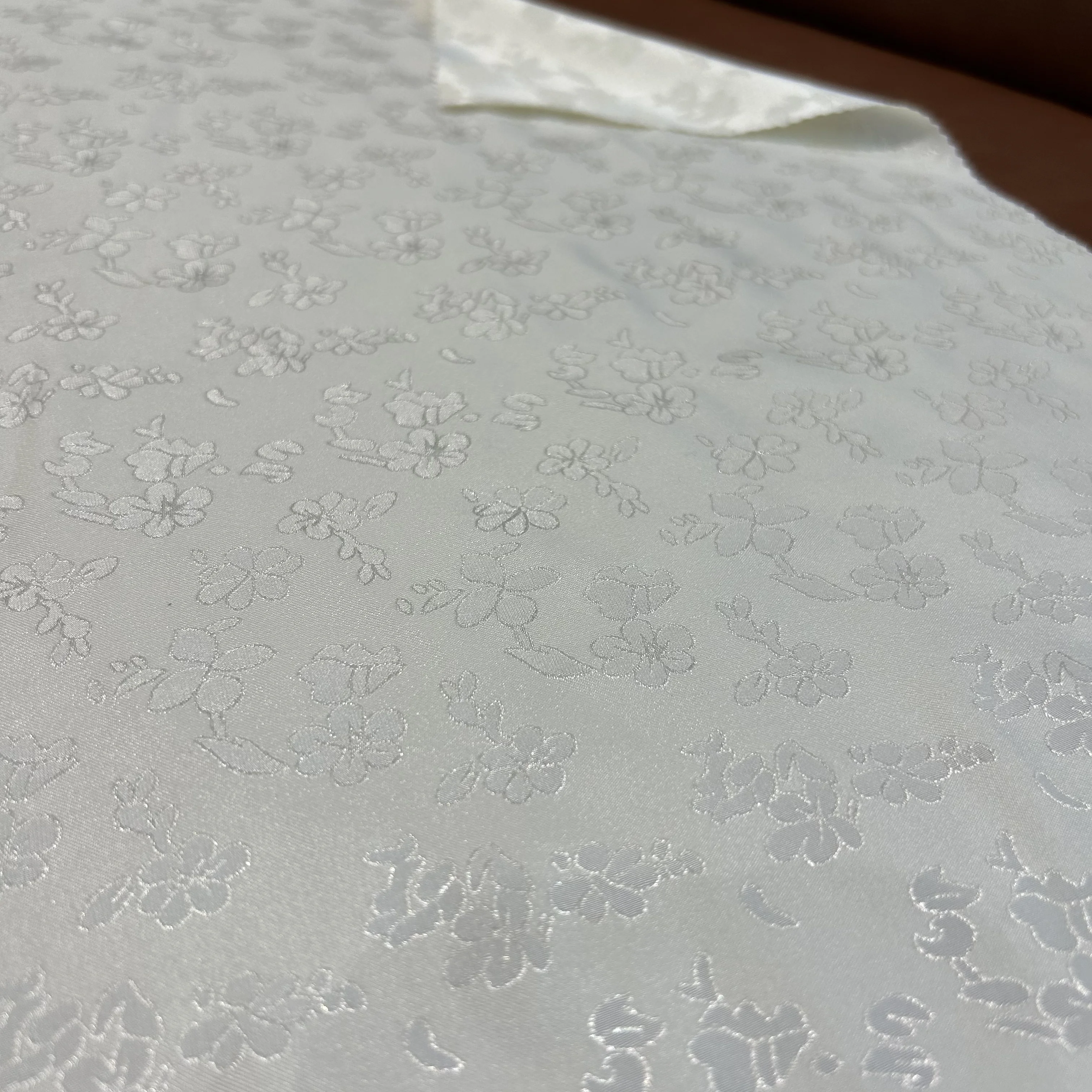 White Brocade Floral Flowers Jacquard Prom Fabric Sold by the Yard Prom Bridal
