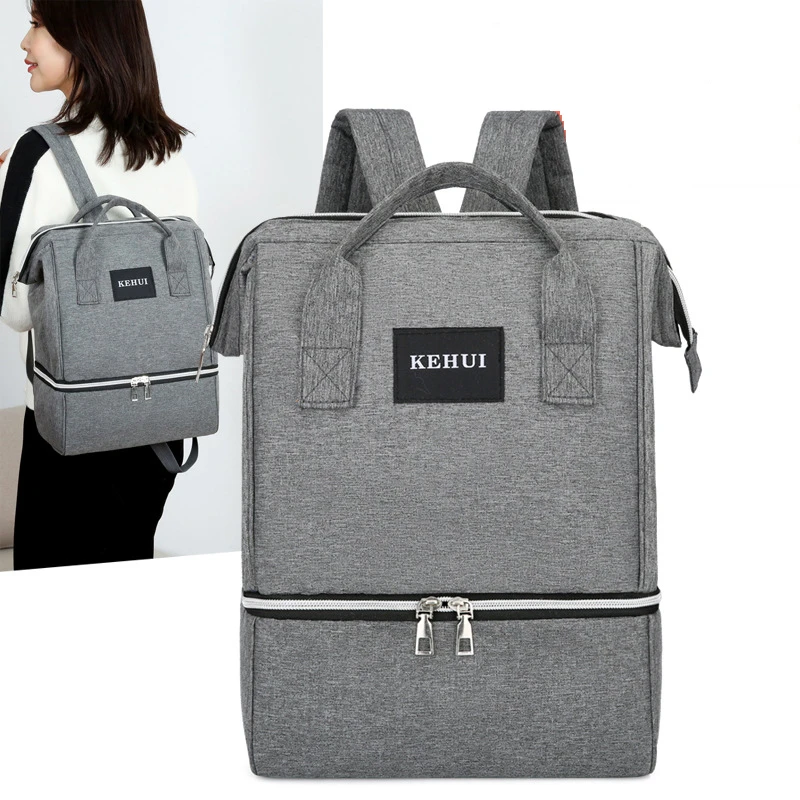Cross Border Factory-Priced Oxford Water-Resistant Diaper Backpack Bag Two-Layers Insulated Big Volume Milk Storage Mommy Bab