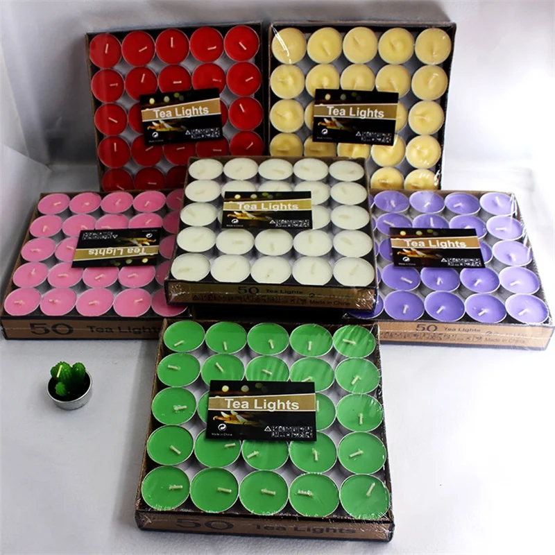 Flameless tea lights candles 50 packs candles tea lights customize tea light candle box packaging