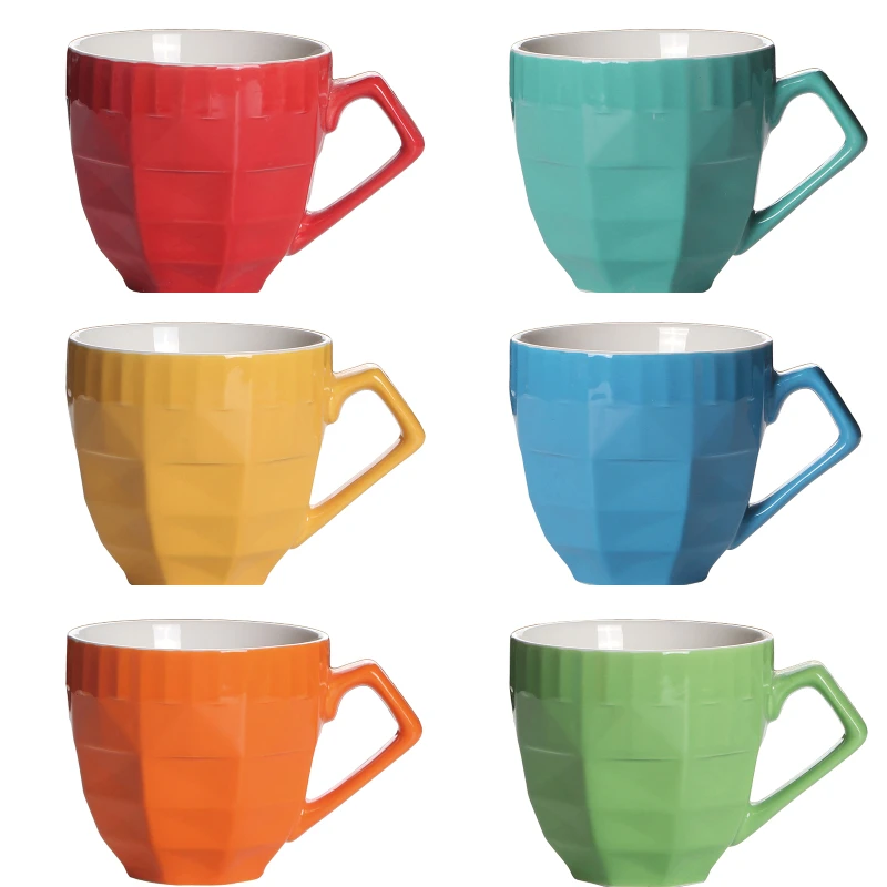 320ml Custom Decorative Green Blue Ceramic Embossed Mugs