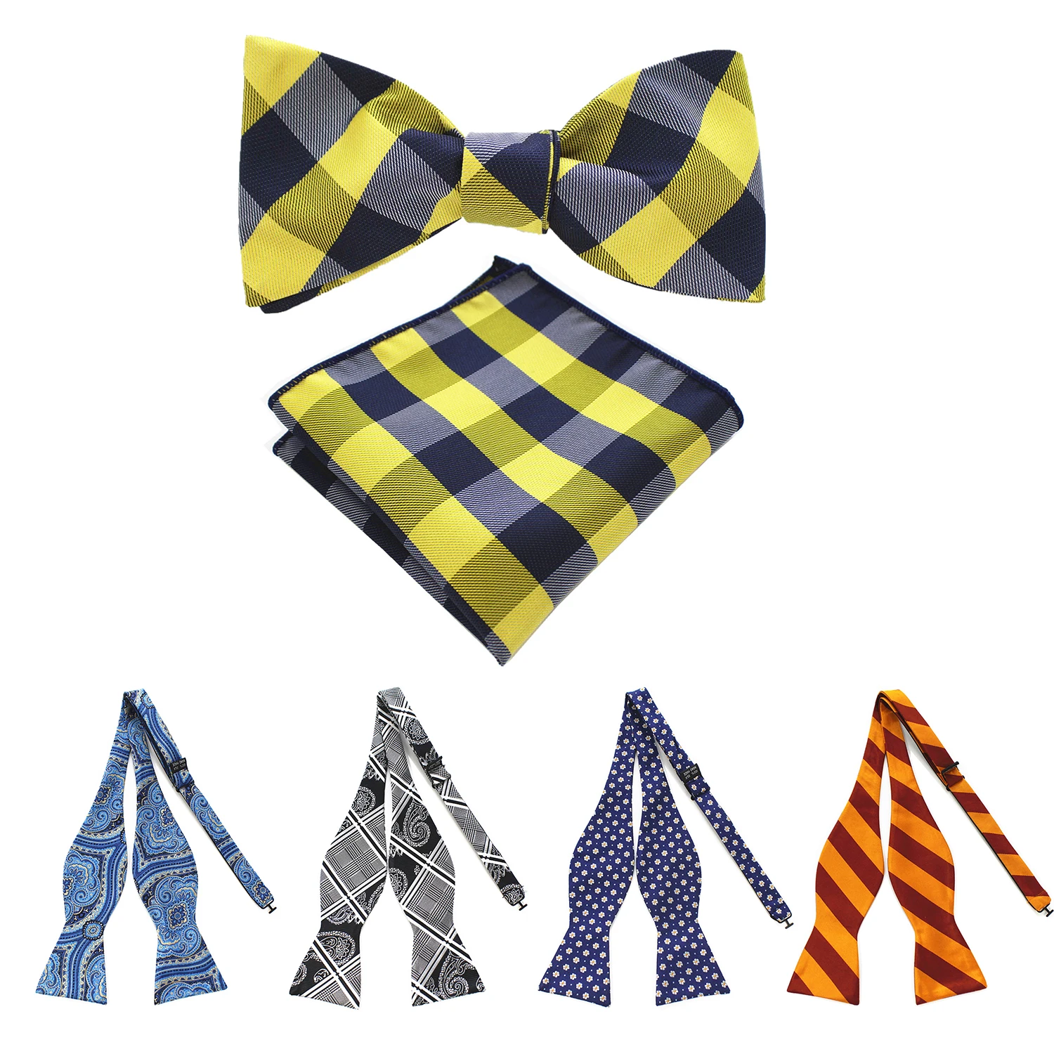 Mens Luxury Bowtie Set with Pocket Square Jacquard Blue Red Green Bowtie Wedding Party Meeting