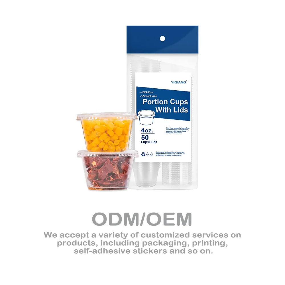 Yiqiang ODM/OEM Wholesale Takeaway Restaurant Printed Seaable Packaging Supplier, Disposable Plastic Pudding Saucers Soufle Cups