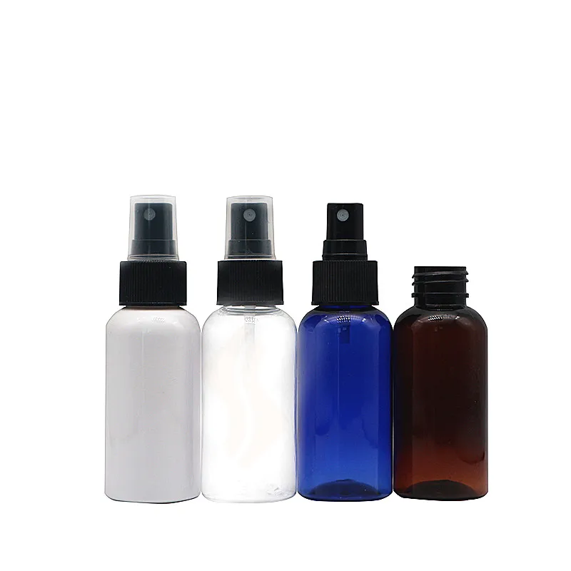 Sale empty transparent amber blue white 75ml plastic spray bottles with black sprayer