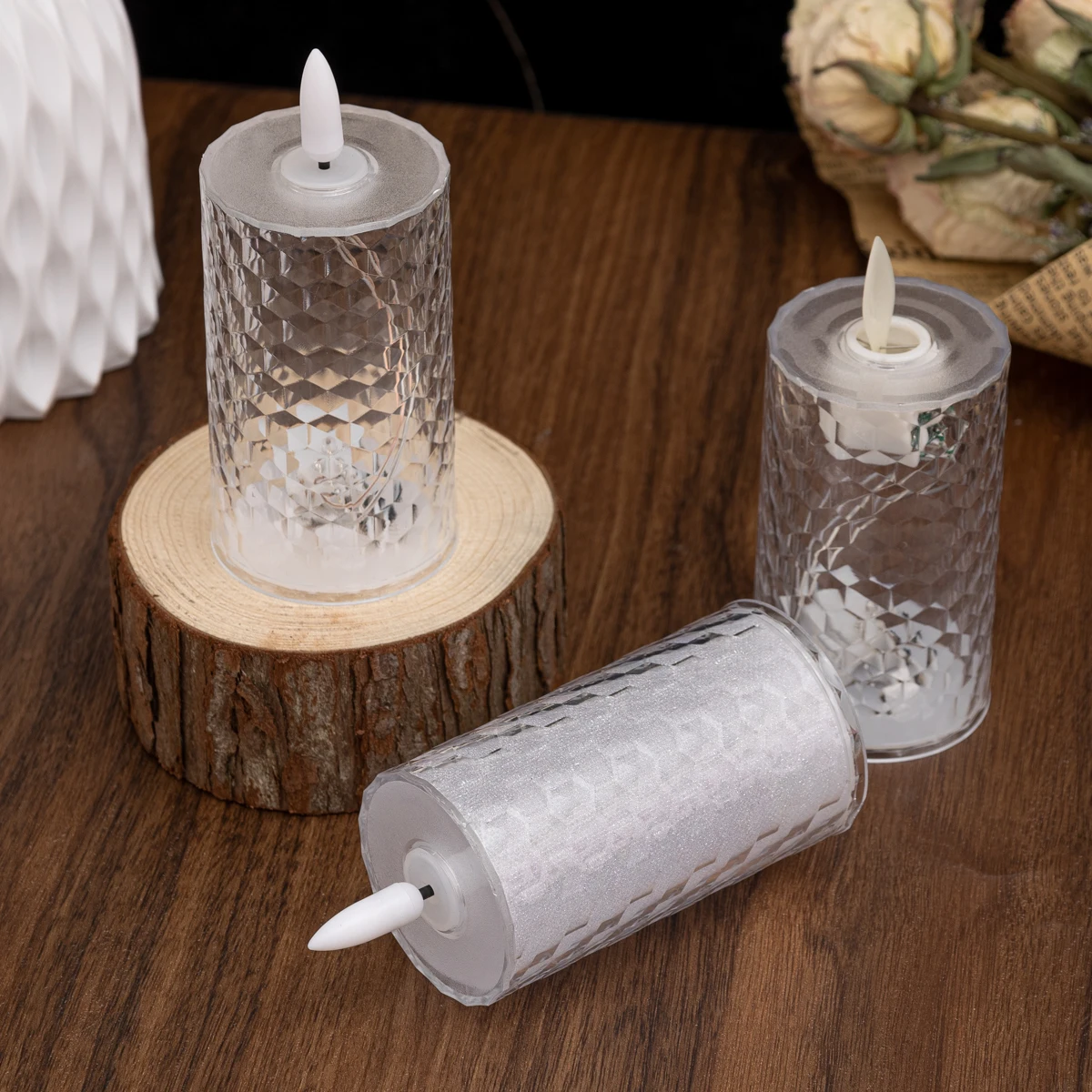 New design LED Transparent Honeycomb Candle light Hexagonal Column Lamp Home Decoration Lamp Decoration Simulate swinging flames