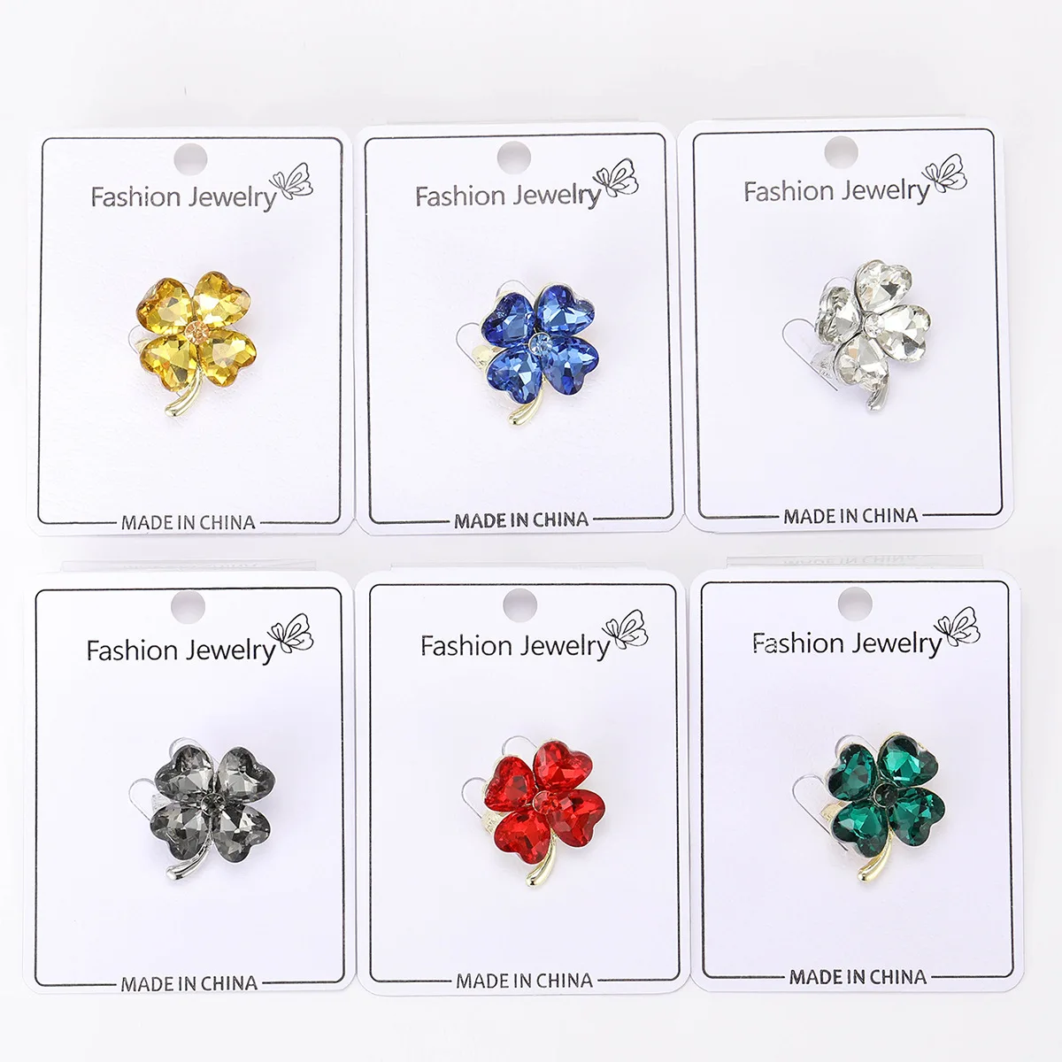 Simple Designer Flower Pins Small Rhinestone Brooch Alloy Red Green Rhinestone Four-leaf Clover Brooch Pin For Gift