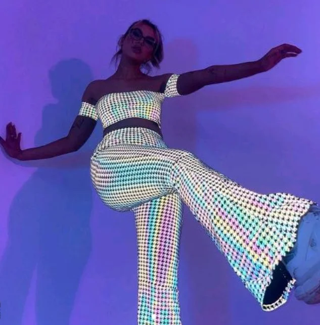 Wholesale Rainbow Reflective Fabric Spandex Polyester Iridescent Reflective Fabric for Fashion Clothing or Jacket