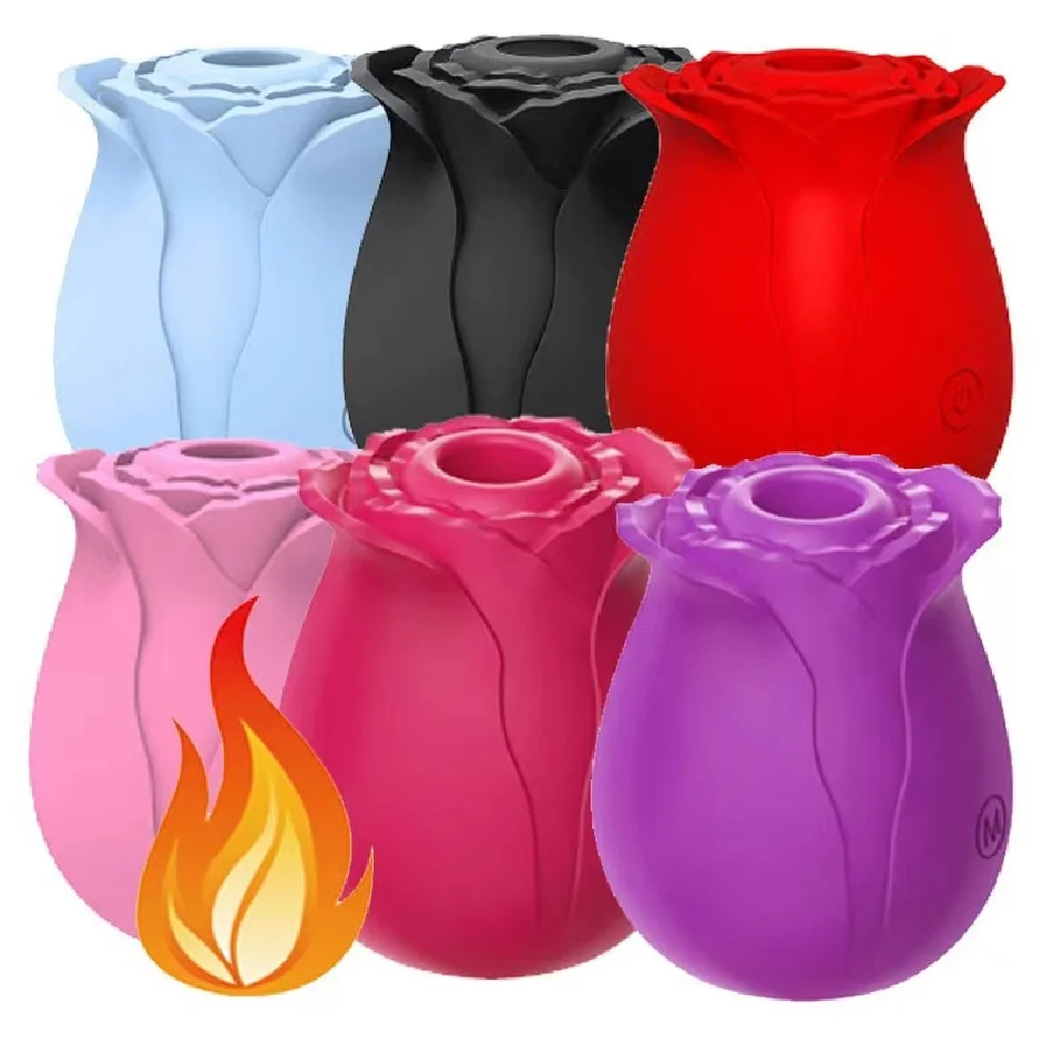 Wholesale Rose Vibrator for Women Adult Silicone 10 Frequency Rechargeable G Spot Sucking Clitoris Flower Shaped Sexy Toys