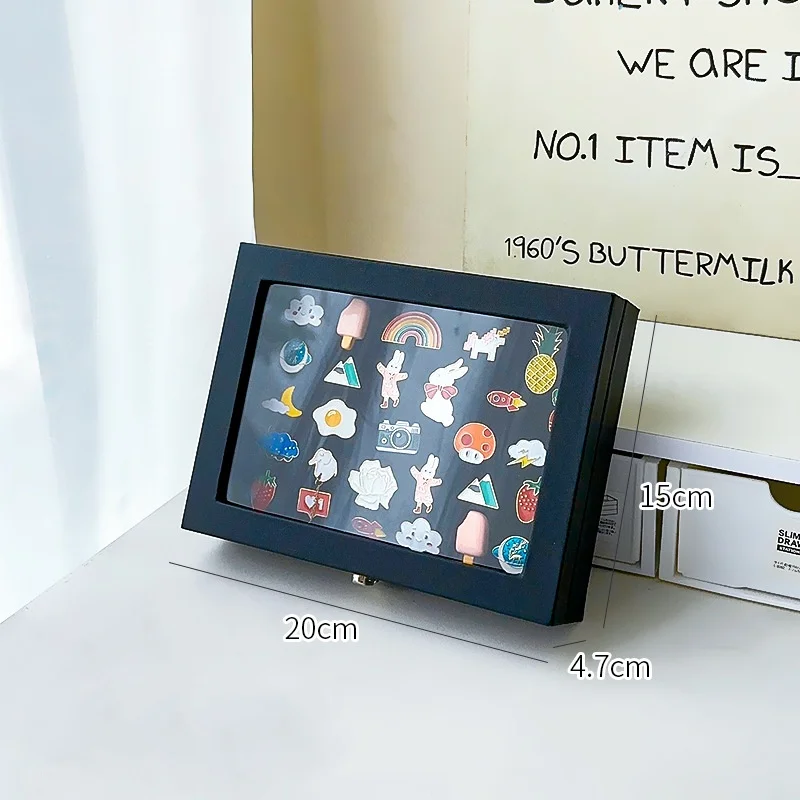 Badge storage display box Transparent dust-proof brooch box Medal display stand pu leather medal box Badge photo frame