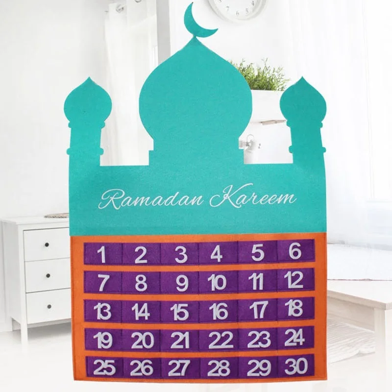 Kids Party Gifts Ramadan Tracker Calendar Eid Mubarak 30 Days Countdown Pockets Felt Calendar
