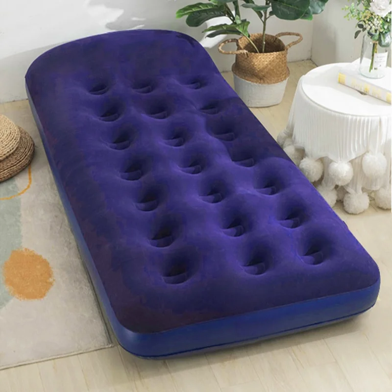 Inflatable PVC Camping Portable single Size Sleep Pad Flocked Air Bed Airbed Air Bed Mattress in stock