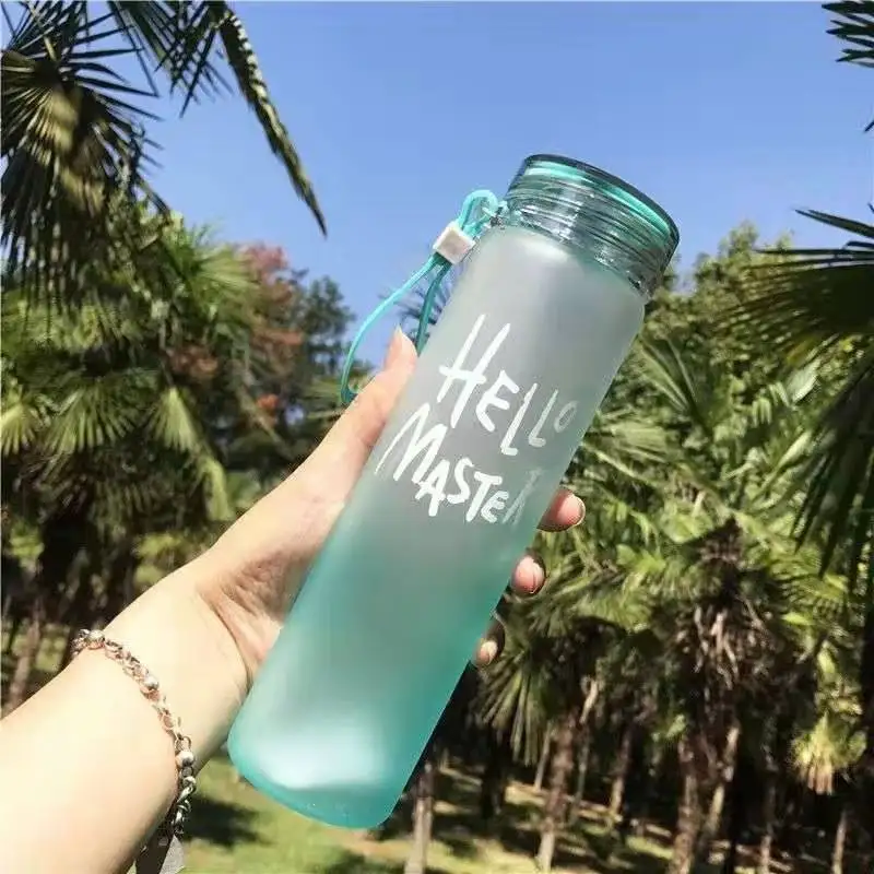 Custom Creative Colorful Glass Water Bottle Frosted Drinkware Cheap Glass Camp Water Bottles