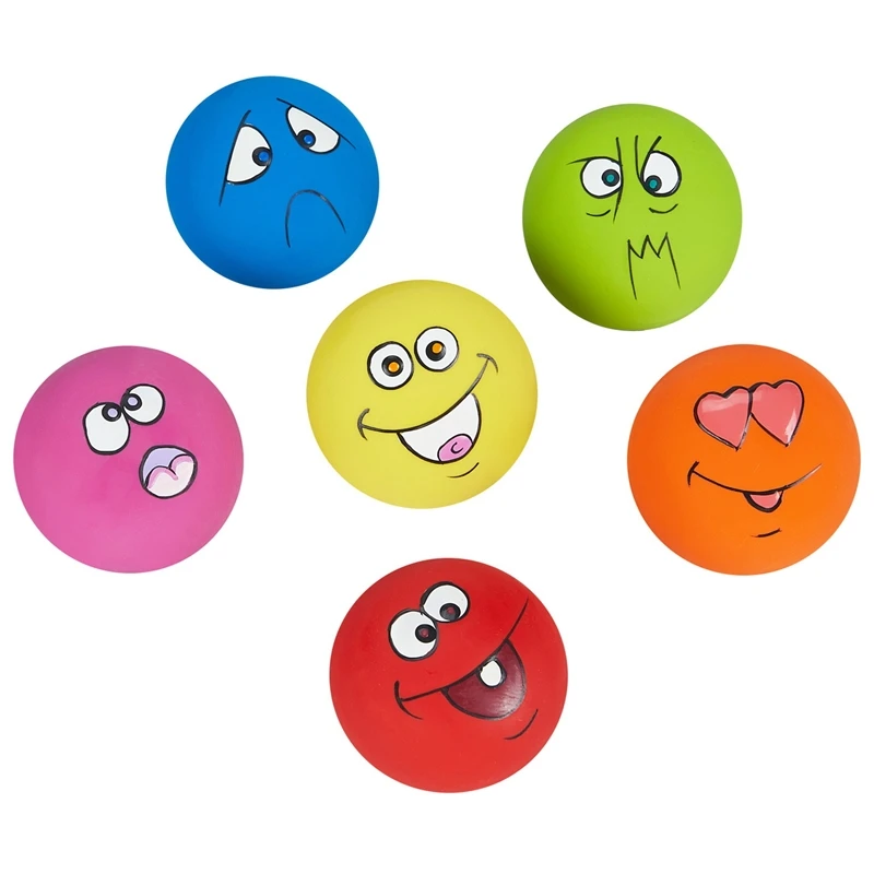 Wholesale Pet Dog Toy Squeaky Soft Fetch Play Chewing Rubber Interactive Pet Toys With Funny Face Pattern Latex  Balls For  Dog