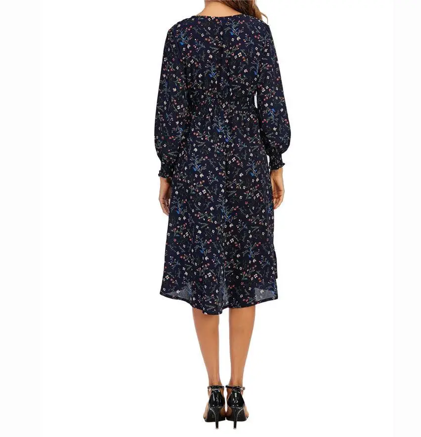 Floral Chiffon A-Line Dress Ladies New Design Fashionable Knee-Length Weekend Shopping Beach Natural Sustainable Autumn Spring