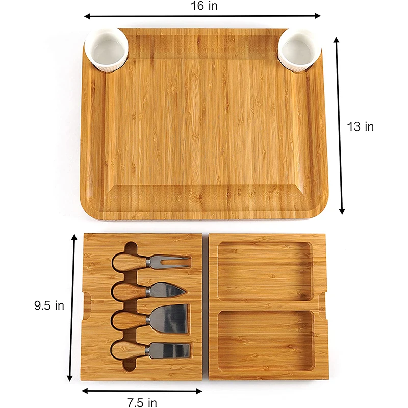 Bamboo Parties Serving Cheese Tray Charcuterie Cheese Board With Cutlery Set