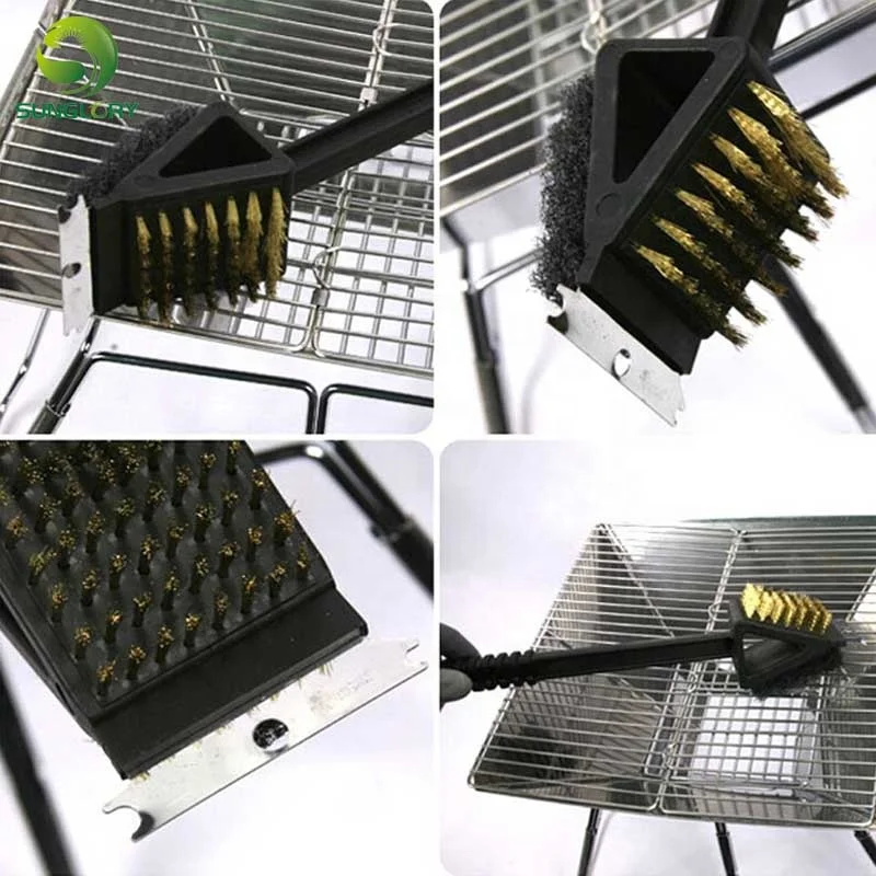 3 in 1 Copper Wire BBQ Grill Brush With Scraper Long Handle Stainless Steel Barbecue Grill Oven Cleaning Tools BBQ Brush Cleaner