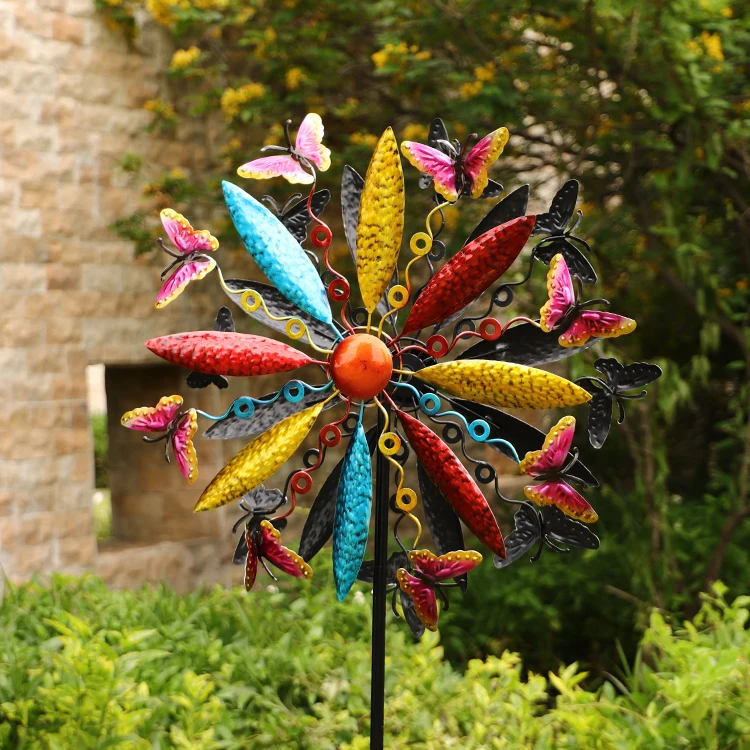 New Arrived wind spinners garden ornament Art Colorful Windmill Metal Garden Wind Spinner