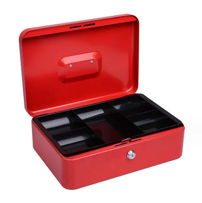 25cm Medium Size Metal Cash & Money Organizer Cosmetology Storage with Removable Tray for Savings & Safe Box for Coins & Bills