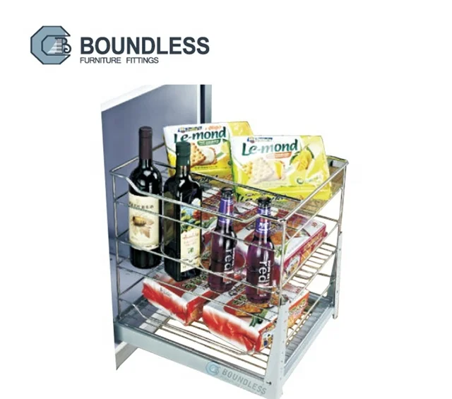 Kitchen Cabinet Metal Pull Out Wire Rack Storage Basket Two Tiers Rack Organizer Cabinet Accessory