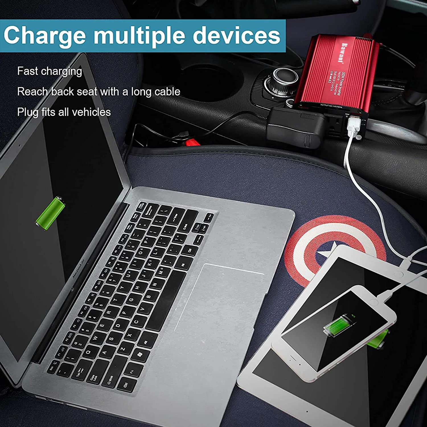 Power Inverter 500W DC 12V To AC 110V 220V Dual AC Charging Port And 2A USB Ports For Laptop Smart Phone