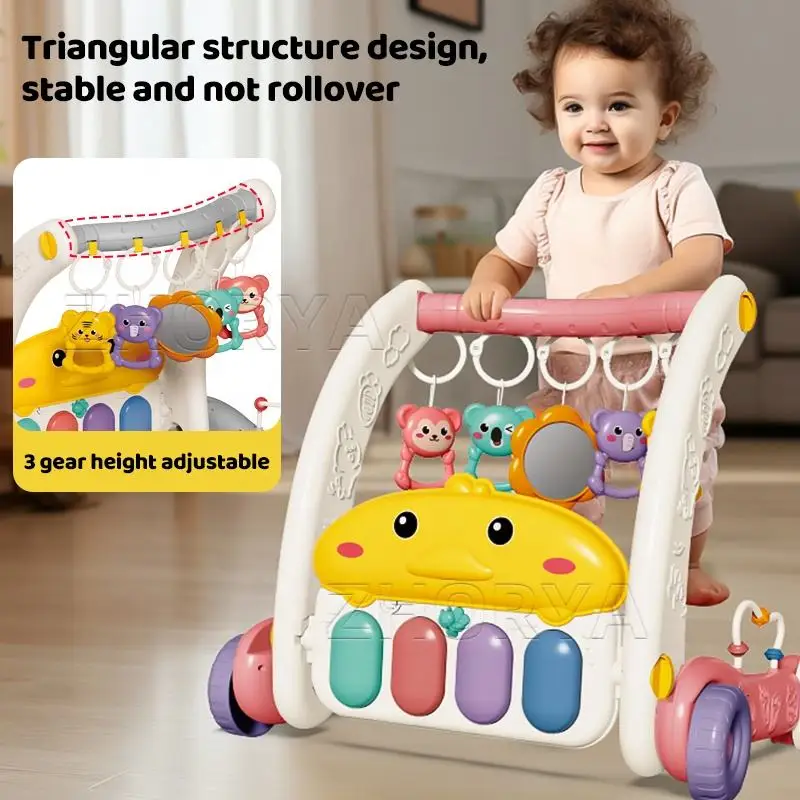 Zhorya Infant Multifunction Activity Fitness Stand Toddler Rack Play Gym Pedal Piano Mats 2 in 1 Baby Walker